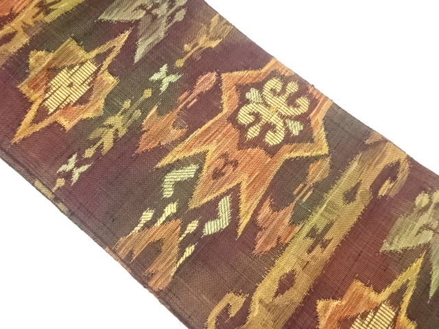 JAPANESE KIMONO / NAGOYA OBI / SILK / HAND WOVEN / MAWATA TSUMUGI / ABSTRACT FLORAL PLANTS